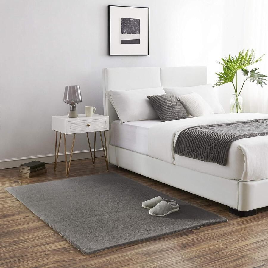 PluizigTapijt Van Imitatiebont Donkergrijs Konijnenbont Kort Bont Hoogpolig Bont-Tapijt 120x170cm