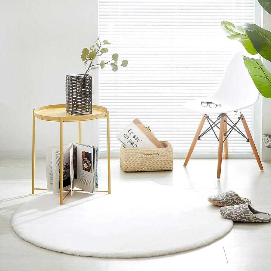 Pluizig Tapijt Van Imitatiebont Konijnenbont Kort Bont Hoogpolig Tapijt Voor Woonkamer Of Slaapkamer Wit 120cm Rond Tapijt