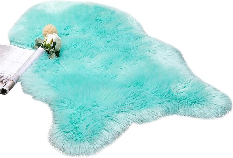 Pluizig Imitatiebont Tapijt Modern Vloerkleed 1 stuk Blauw Wol 60 x 90 cm