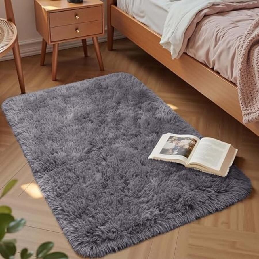 Pluizig shaggy tapijt 50 x 80 cm modern antislip vloertapijt voor woonkamer en slaapkamer wasbaar en superzacht