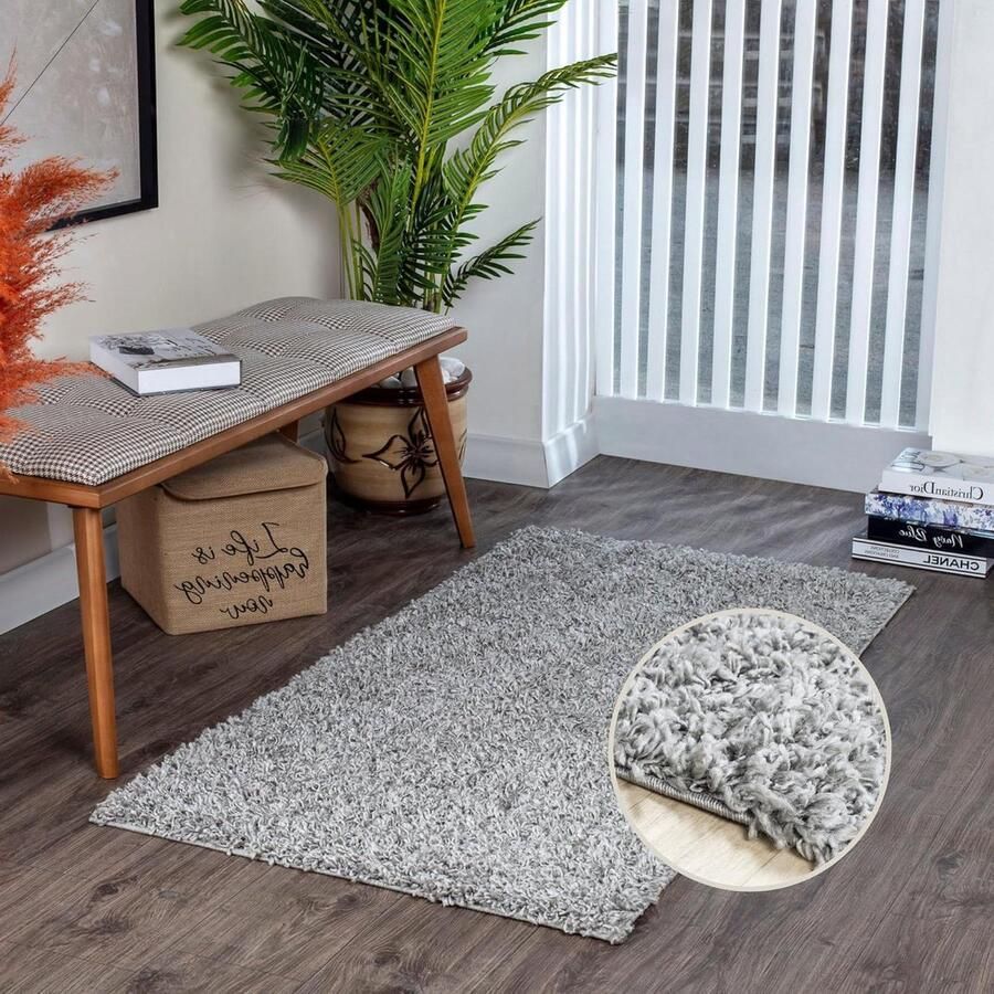 Pluizig Shaggy Tapijt Abstract Langpolig Wit Groot Tapijt 80 x 150 cm Grijs