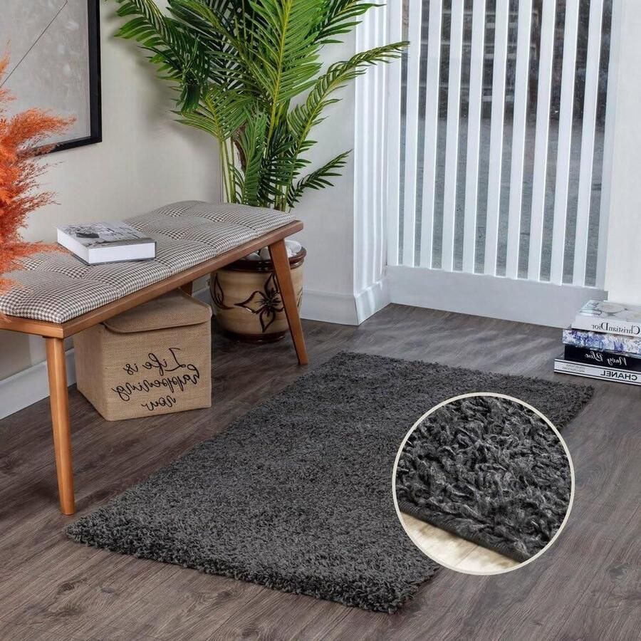 Pluizig shaggy tapijt voor woonkamer slaapkamer Berber abstract langpolig tapijt in wit groot 200 x 290 cm donkergrijs