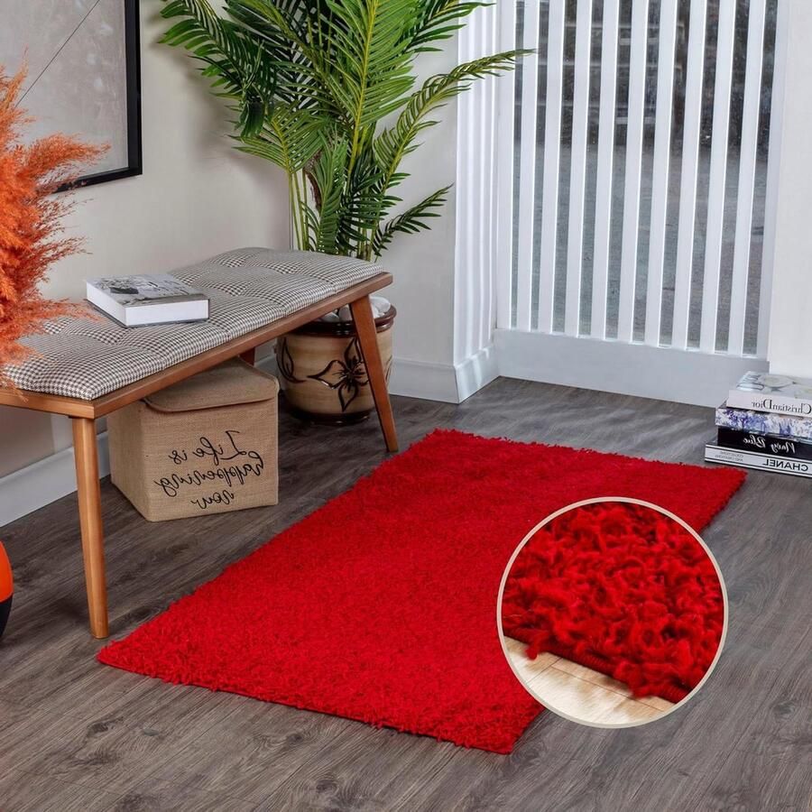 Pluizig shaggy tapijt voor woonkamer slaapkamer eetkamer Berber abstract langpolig tapijt wit groot tapijt 200 x 290 cm rood