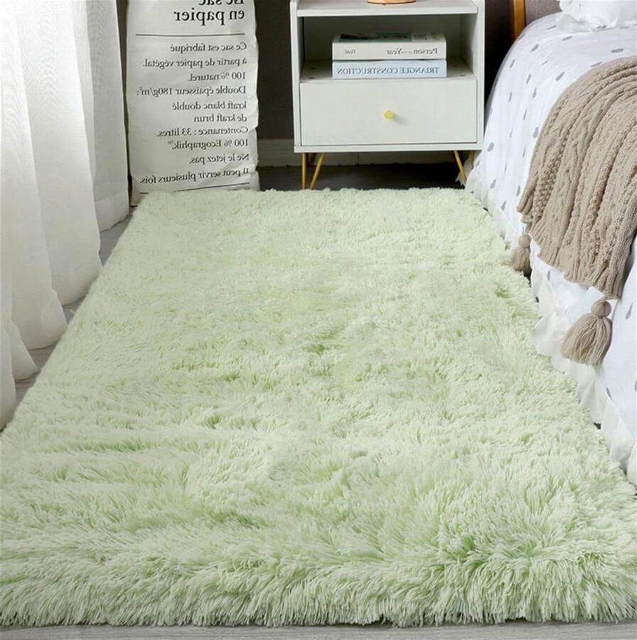 Pluizig shaggy vloerkleed zacht en antislip 1 stuk lichtgroen 60 x 120 cm