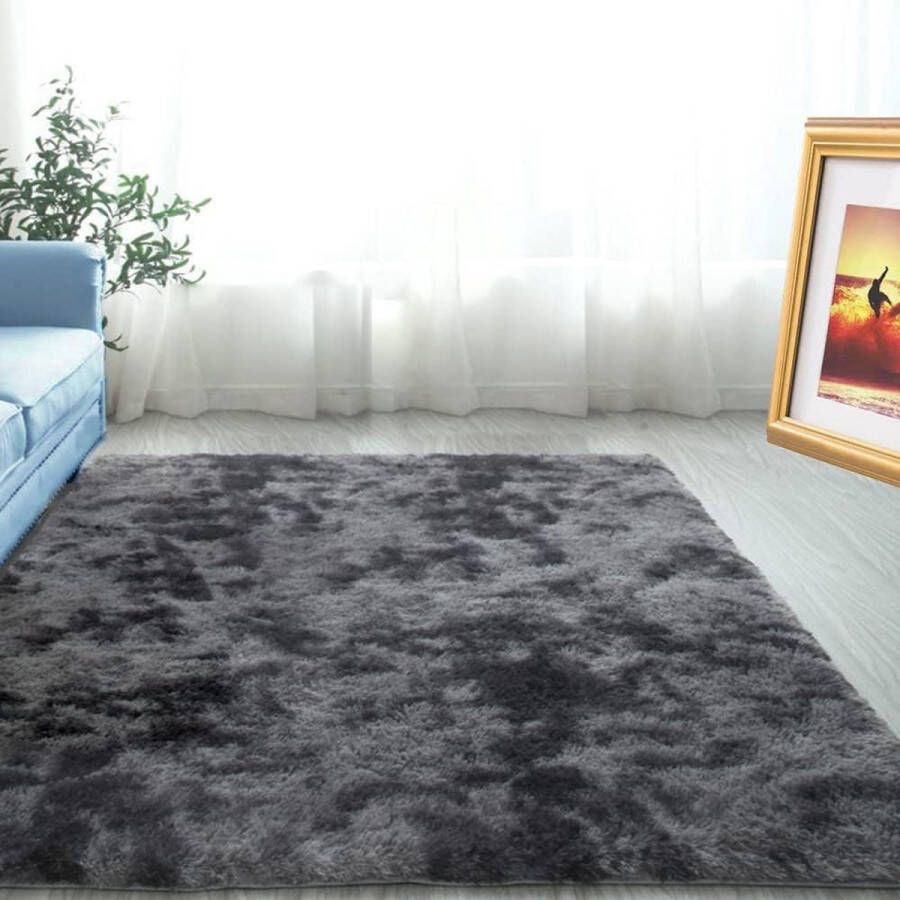 Pluizig tapijt 90x150cm shaggy tapijt hoogpolig tapijt voor slaapkamer woonkamer tieners meisjeskamer donkergrijs