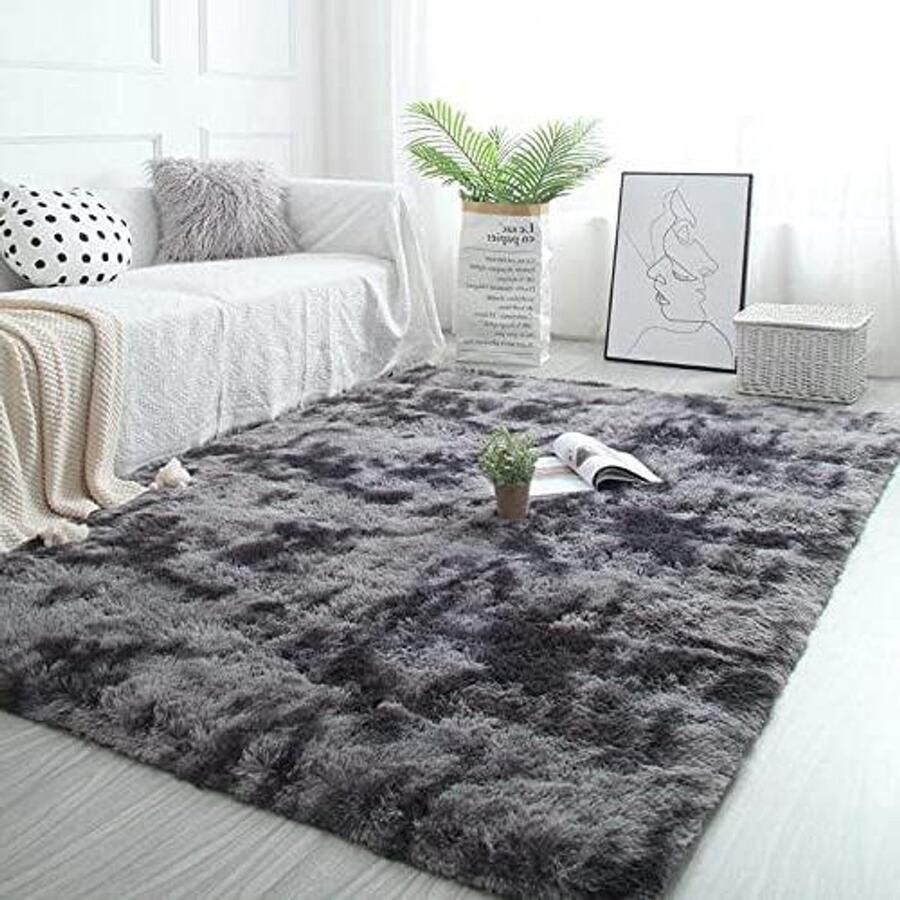 Pluizig tapijt Antislip voor woonkamer 1 stuk Donkergrijs 80 x 160 cm