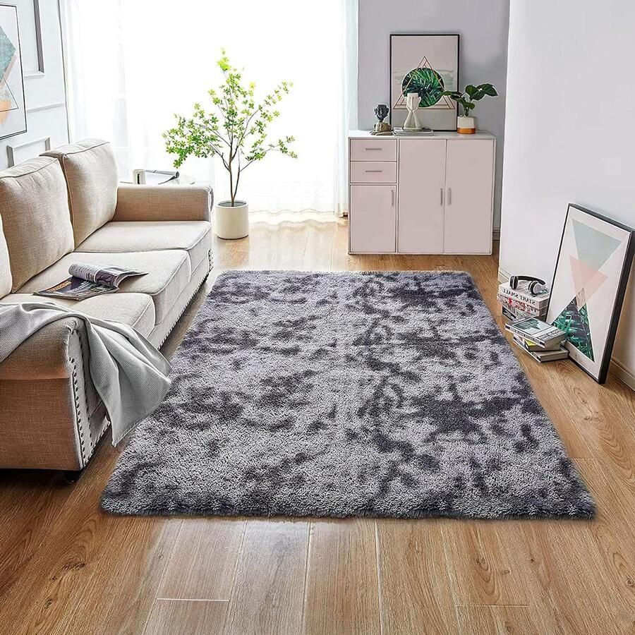 Zacht pluizig tapijt slaapkamer donkergrijs 80 x 150 cm