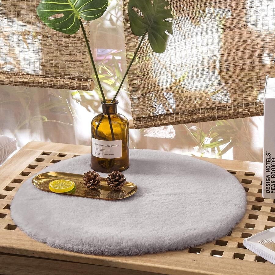 Pluizig Tapijt van Imitatiebont Decoratief Kleed 1 Stuk Grijs 30cm Rond