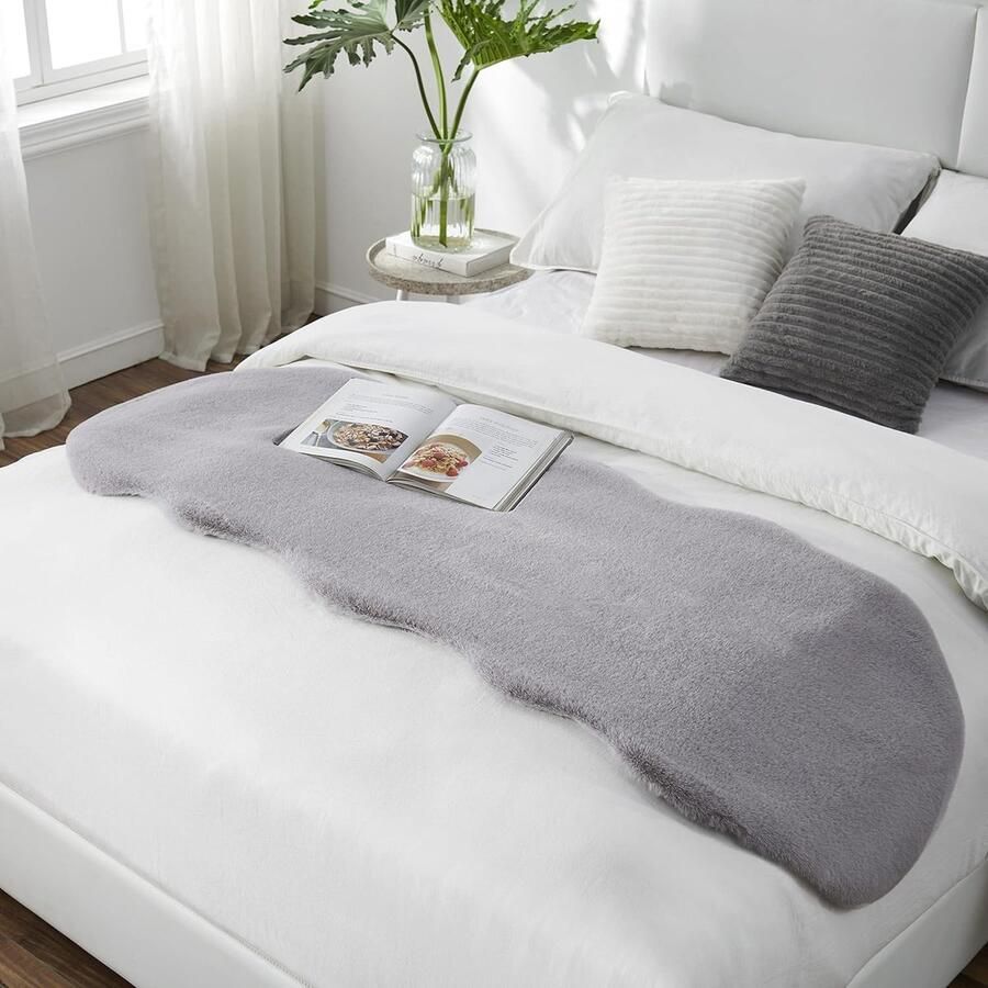 Pluizig Tapijt Van Imitatiebont Decoratief Kleed Voor Woonkamer Of Slaapkamer 1 Stuk Grijs 55x160cm