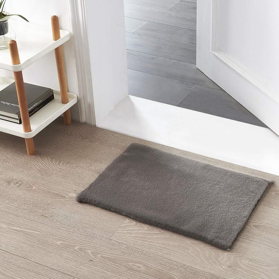 Pluizig Tapijt van Imitatiebont Donkergrijs 40x60cm