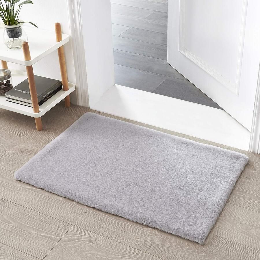 Pluizig tapijt van imitatiebont geschikt voor woonkamer of slaapkamer 1 stuk grijs 60x90cm