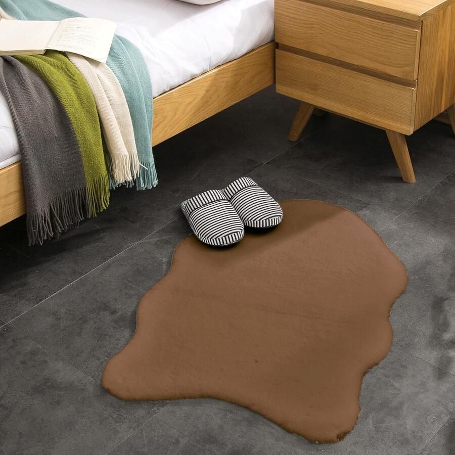 Pluizig Tapijt Van Imitatiebont Hoogpolig Bont-Tapijt 1 Bruin 55x80cm