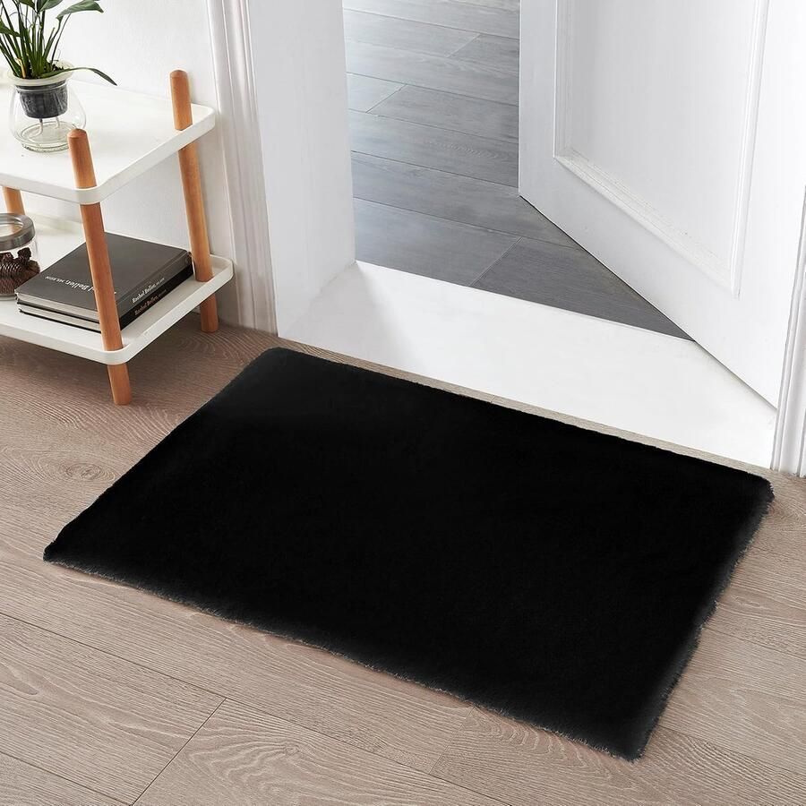 Pluizig Tapijt Van Imitatiebont Hoogpolig Bontkleed 60x90cm Zwart