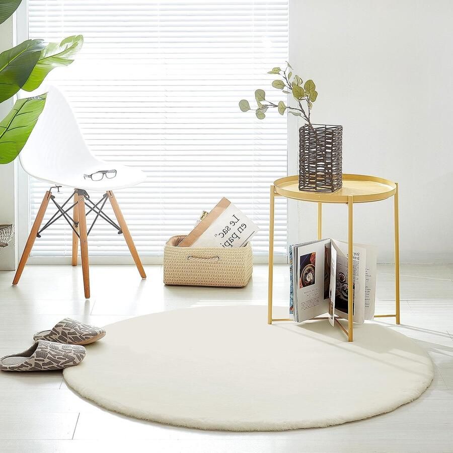 Pluizig Tapijt van Imitatiebont Rond Woonkamerkleed 120 cm Beige