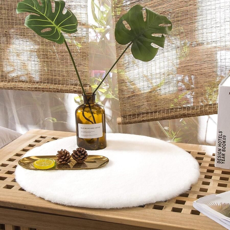 Pluizig Tapijt Van Imitatiebont Woonkamer Of Slaapkamer 1 stuk Wit 30cm Rond