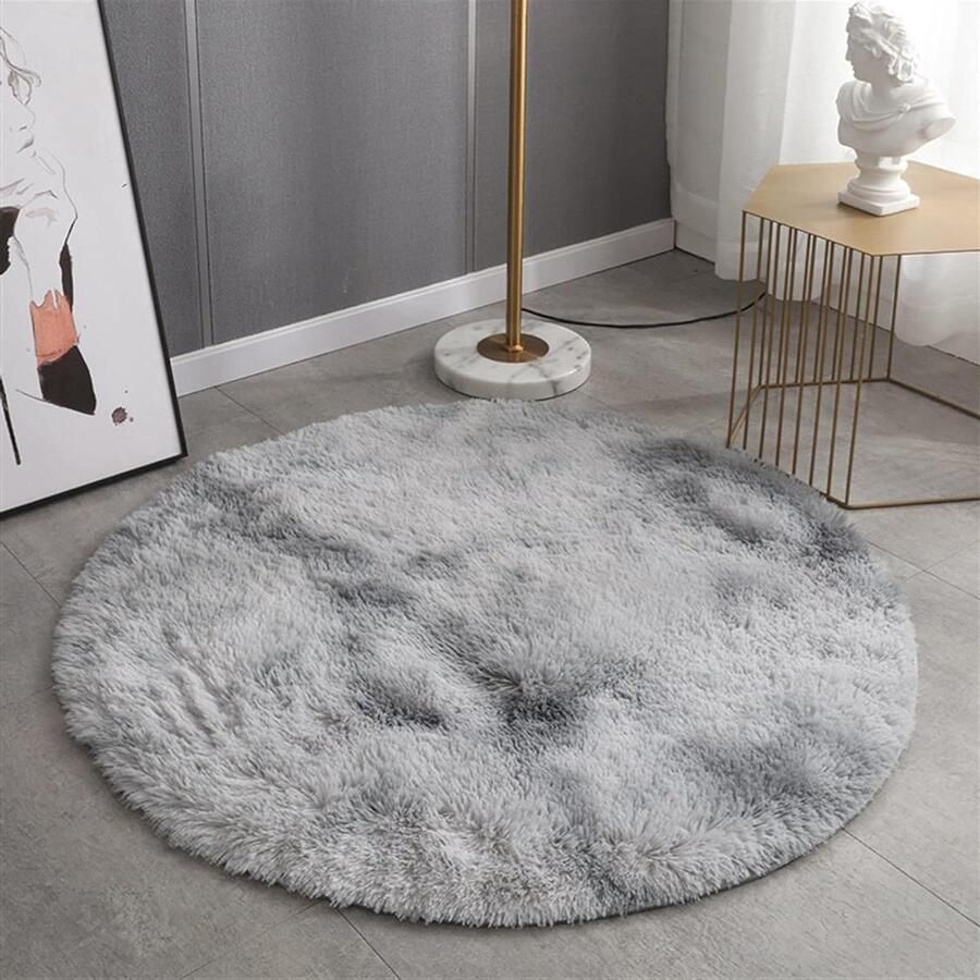Zachte Shaggy Tapijt Ronde Tie Dye Fluffy Area Tapijten Woonkamer Slaapkamer Interieur Kleurrijk en Comfortabel Lichtgrijs 39 × 39