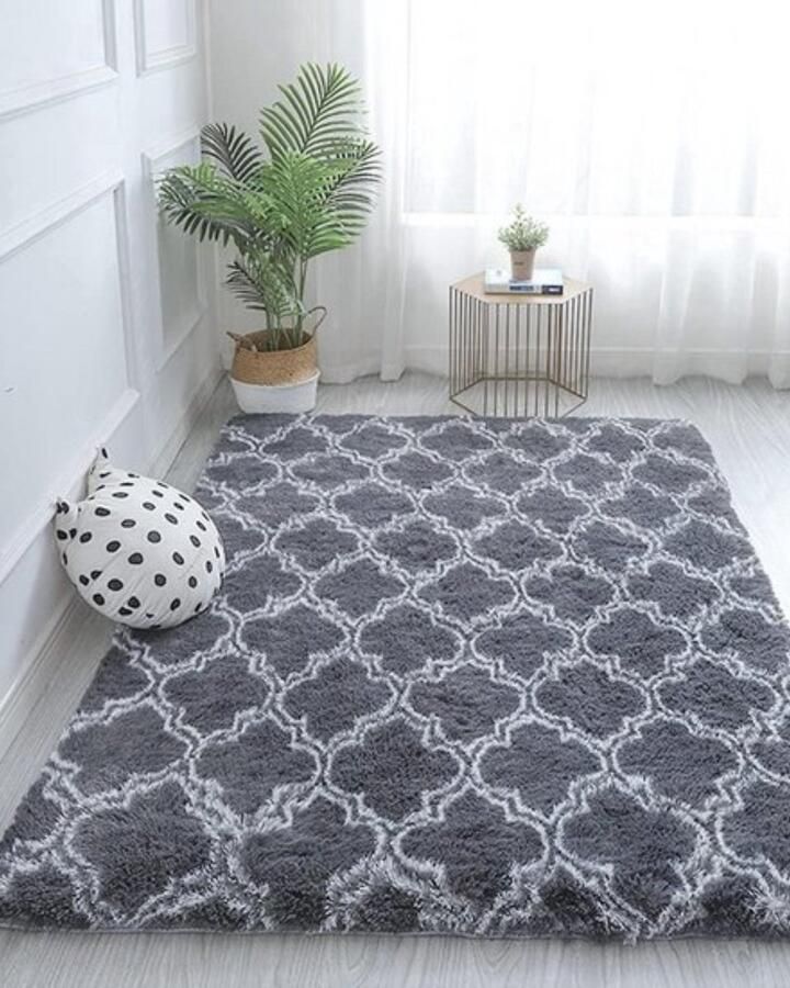 Pluizig vloerkleed anti-slip 1 stuk grijs 185 x 185 cm