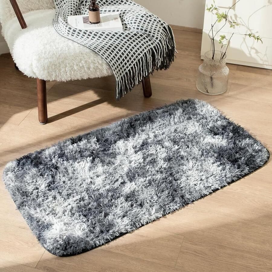 Pluizig vloerkleed antislip modern tapijt 1 stuk donkergrijs fluwelen pluche 60 x 110 cm