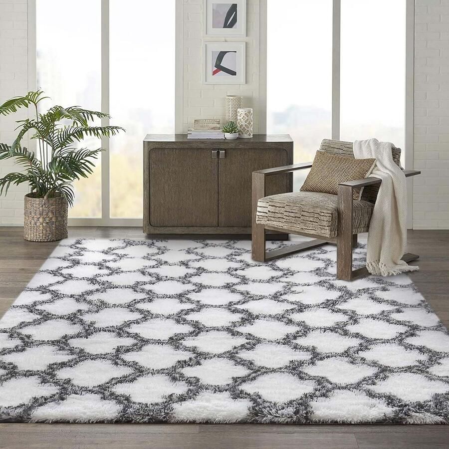 Pluizig Vloerkleed Antislip Tapijt voor Woonkamer Slaapkamer 1 stuk Wit 140 x 200 cm