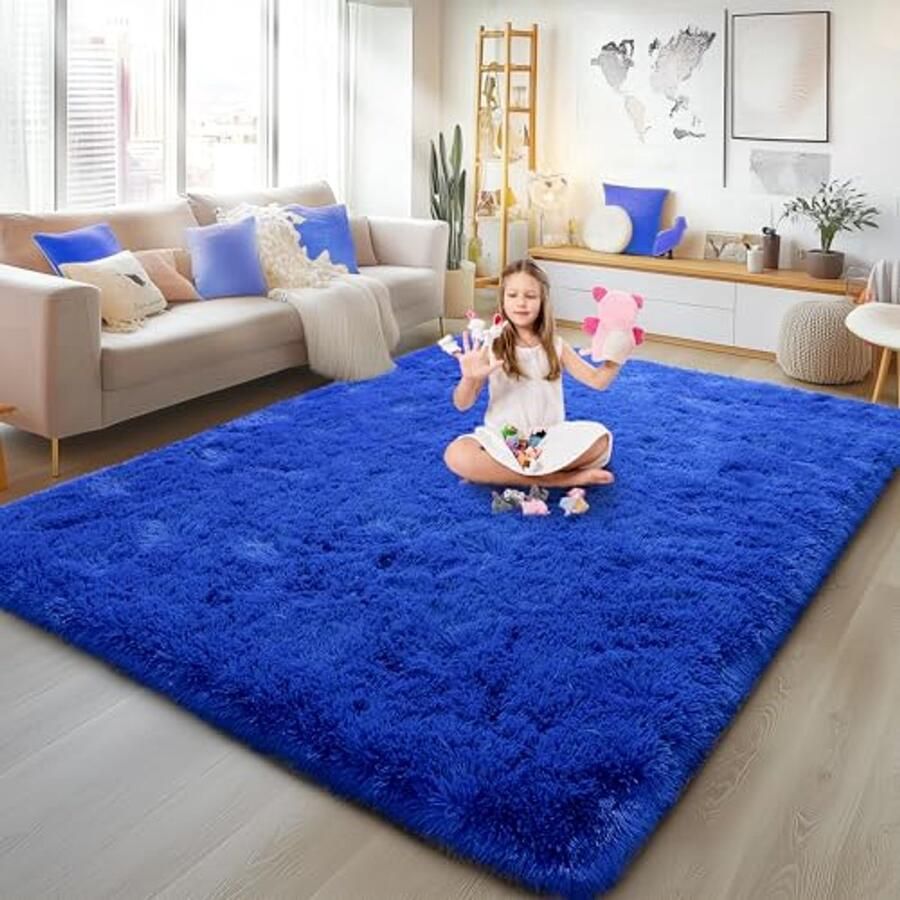 Pluizig Vloerkleed voor Kinderen Antislip Tapijt voor Woonkamer en Slaapkamer Felblauw Design