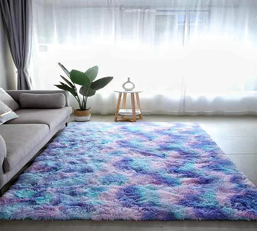 Pluizig Vloerkleed Zacht tapijt voor slaapkamer woonkamer 120 x 160 cm Blauw Antislip