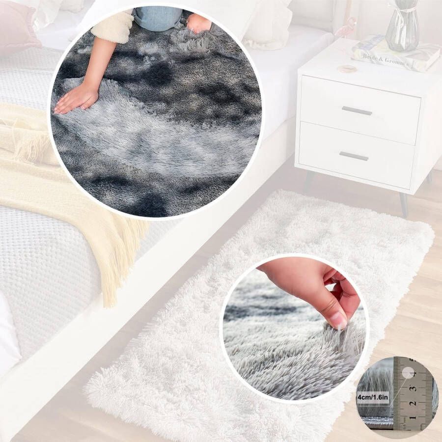 Pluizige hoogpolige tapijten antislip batik pluche tapijten klein tapijt voor binnen (donkergrijs 60 x 120 cm)