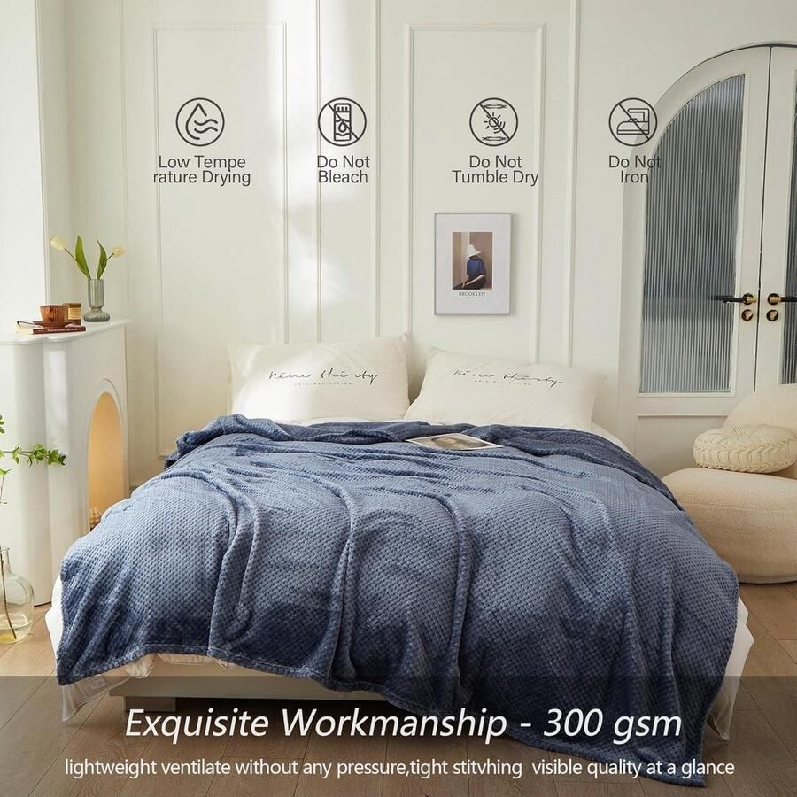 Pluizige Knuffeldeken 150 x 200 cm Fleecedeken voor op de bank Warme Woondeken van Microvezel Grijs-blauw - Foto 2