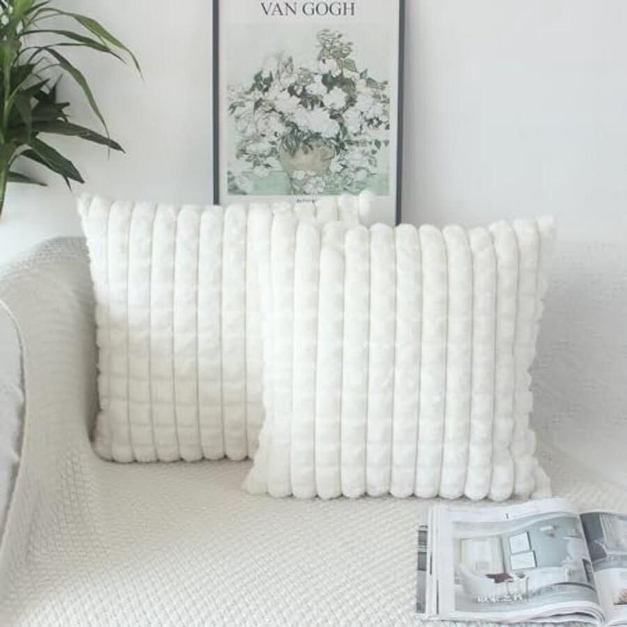 Pluizige Kussenhoezen Set van 2 40 x 40 cm Luxe Sierkussens voor Bank en Stoelen