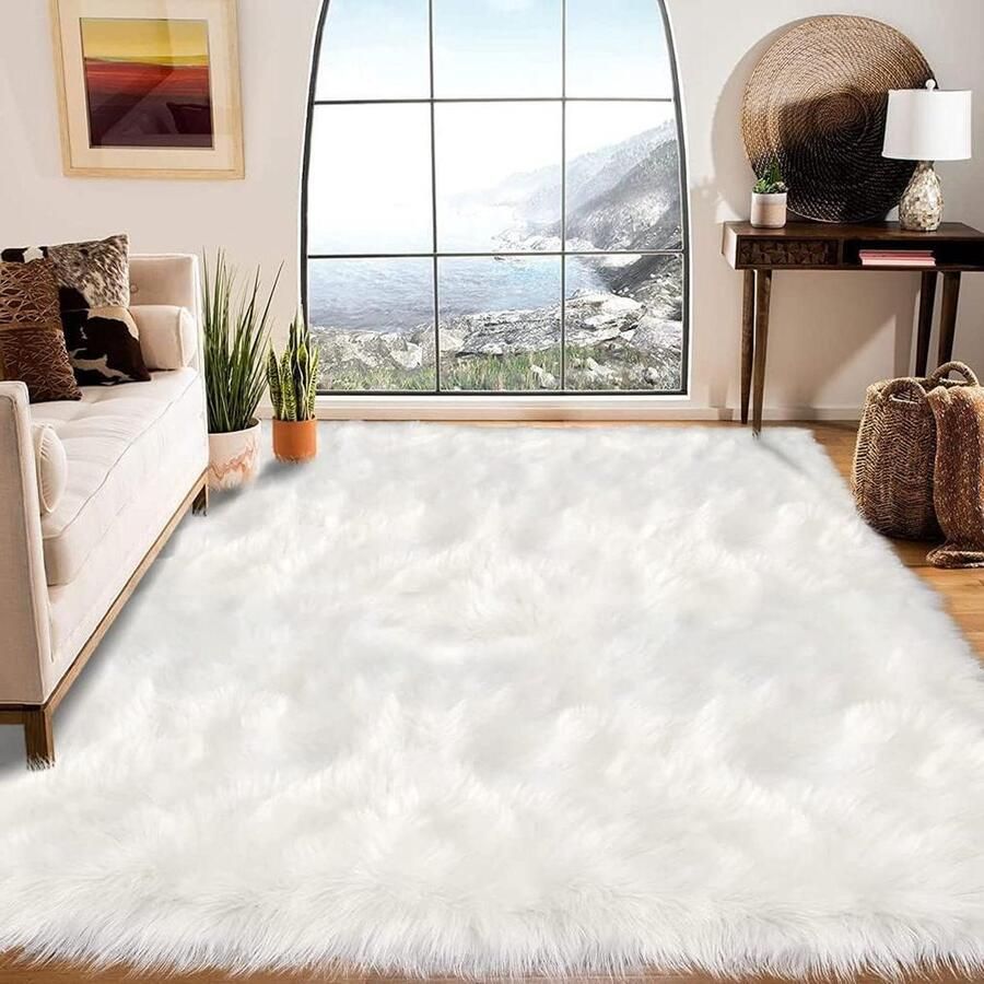Pluizige schapenvacht wit tapijt 160 x 230 cm imitatiebont slaapkamer decor woonkamer tapijten