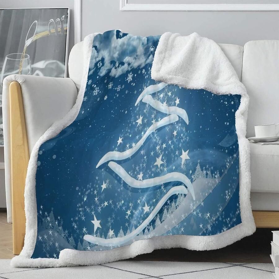 Pluizige Sherpa Fleece Deken voor Volwassenen Omkeerbare Knuffeldeken in Blauw Warme Plaid voor Bank en Tweepersoonsbed (150 x 200 cm)