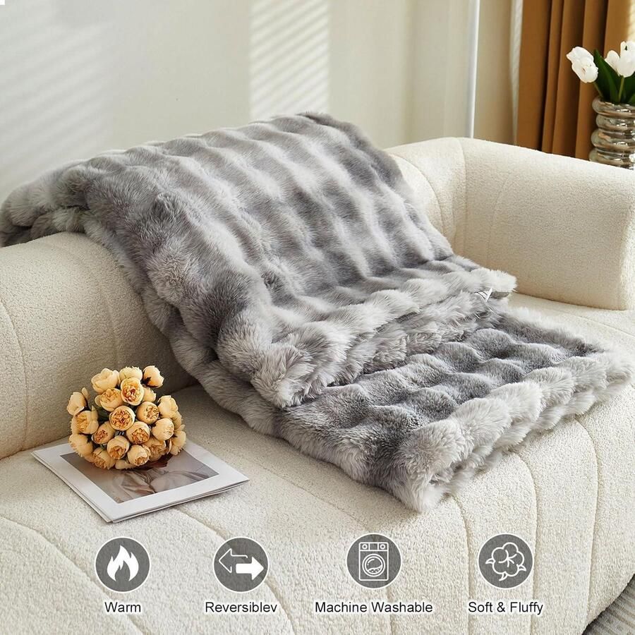 Zachte warme pluche fleecedeken van konijn dik 1000 g m² voor bank grote pluizige veelzijdige deken voor slaapkamer bank reizen kinderen camping Tie Dye Grey 100 x 160 cm