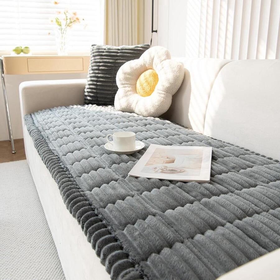 Pluizige Wasbare Bankhoese voor Huisdieren Antislip Bescherming 1 stuk Grijs Polyester 2 3 4-zits