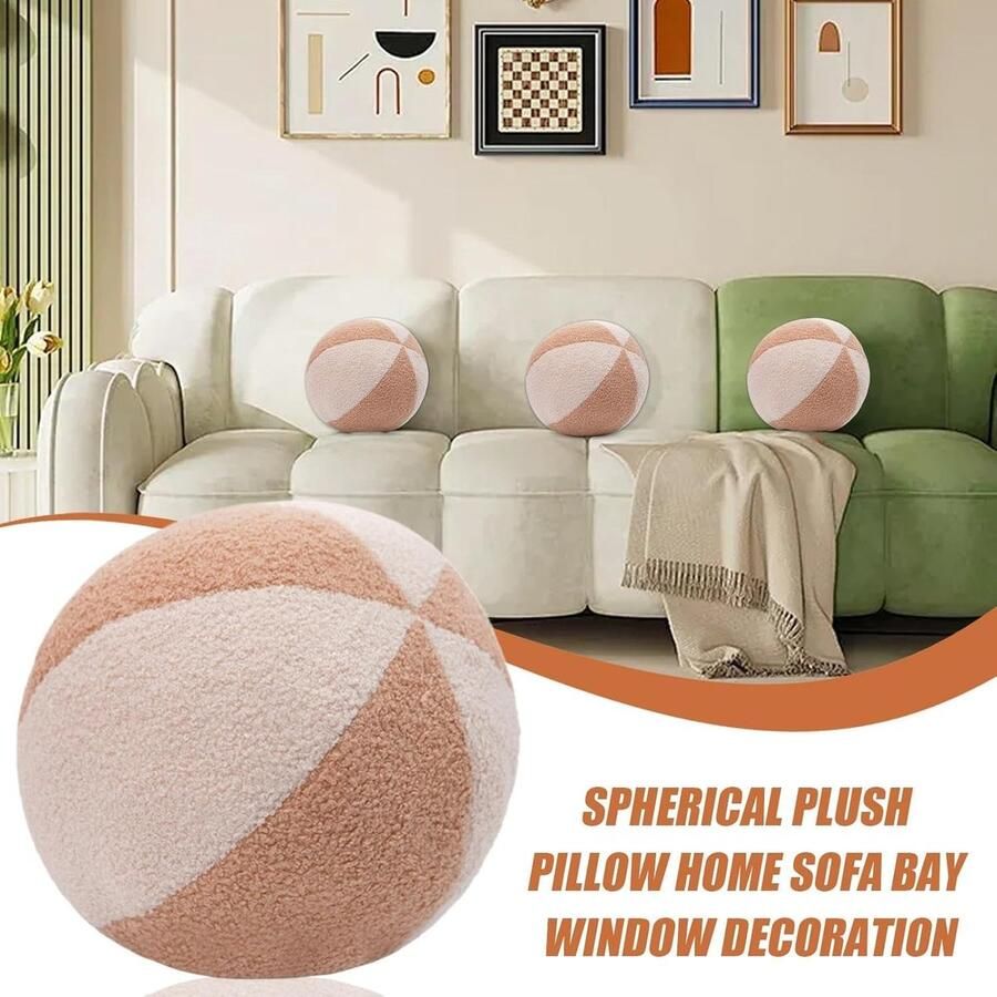 Plush Ball Throw Pillow Soft Sphere Shaped Decorative Pillow Cozy Round Cushion for Couch Sofa Bed Round Plush Pillow for Home Decor Living Room Bedroom Comfort