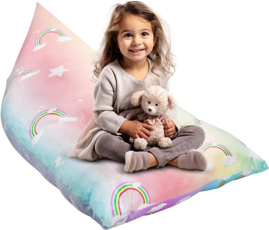 Plush Bean Bag Cover Soft Toy Rainbow Storage Beanbags Without Filling Foldable Children's Sofa Large Capacity 250L