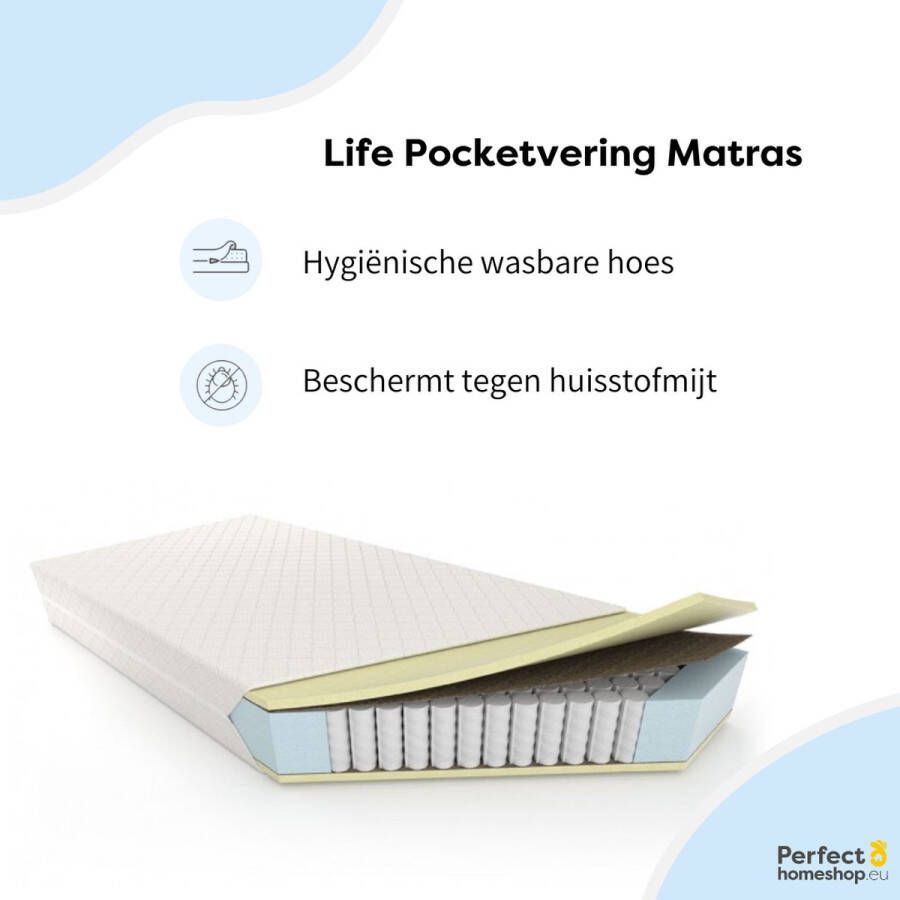 Pocketvering Matras 130x210 – 7 zones – 21 cm hoog Pocketveren Met Koudschuim – Pocketveer met Wasbare Hoes – Life