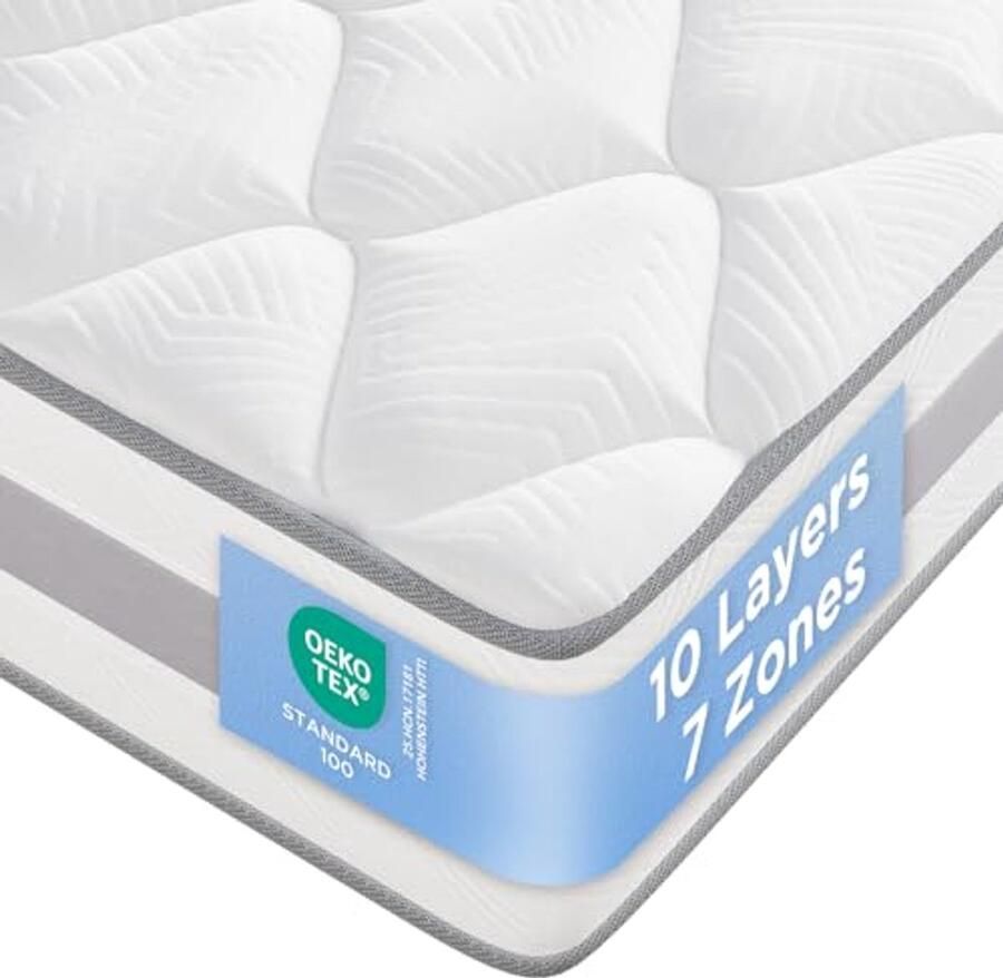 Pocketveringmatras 140 x 200 cm Orthopedisch Matras met 7 Zones en Hardheid H3 H4 Hoogte 25 cm