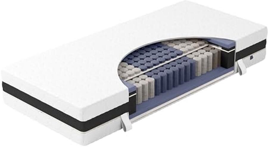 Pocketveringmatras 90 x 200 cm Hardheid H3 7 Zones Wasbare Overtrek Ergonomisch Comfort 30 cm Hoogte
