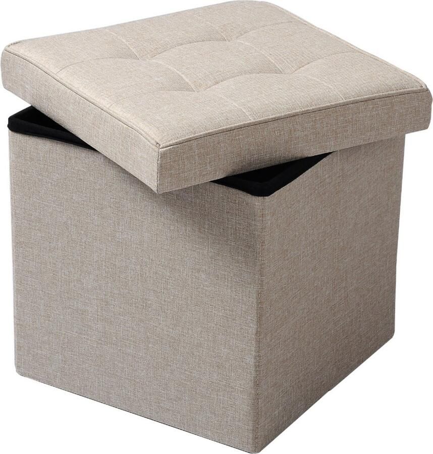 Bolt Edge Poef Beige Stof Met opbergruimte 50x35x45cm