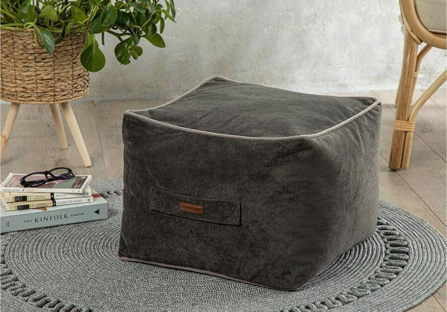 Poef Comfortabele Kubus Voetenbank Zachte Fluwelen Zitzak Home Decor Poef Extra Zitplaatsen voor Woonkamer Slaapkamer Casha 45 x 45 cm Antraciet