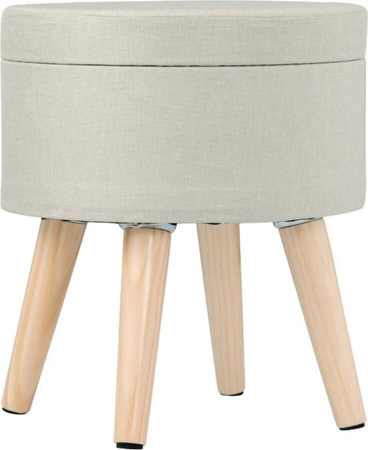 Bolt Edge Poef Crème Stoffen Opbergbank met Opbergruimte Voetenbank Hocker en Zitkist 32x32x26cm