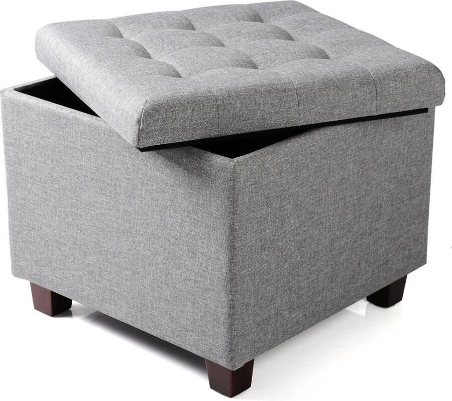 Bolt Edge Poef Deluxe Lichtgrijs Stof Voetenbank met Opbergruimte Opbergbox Hocker Zitkist met Deksel 45x45x41cm