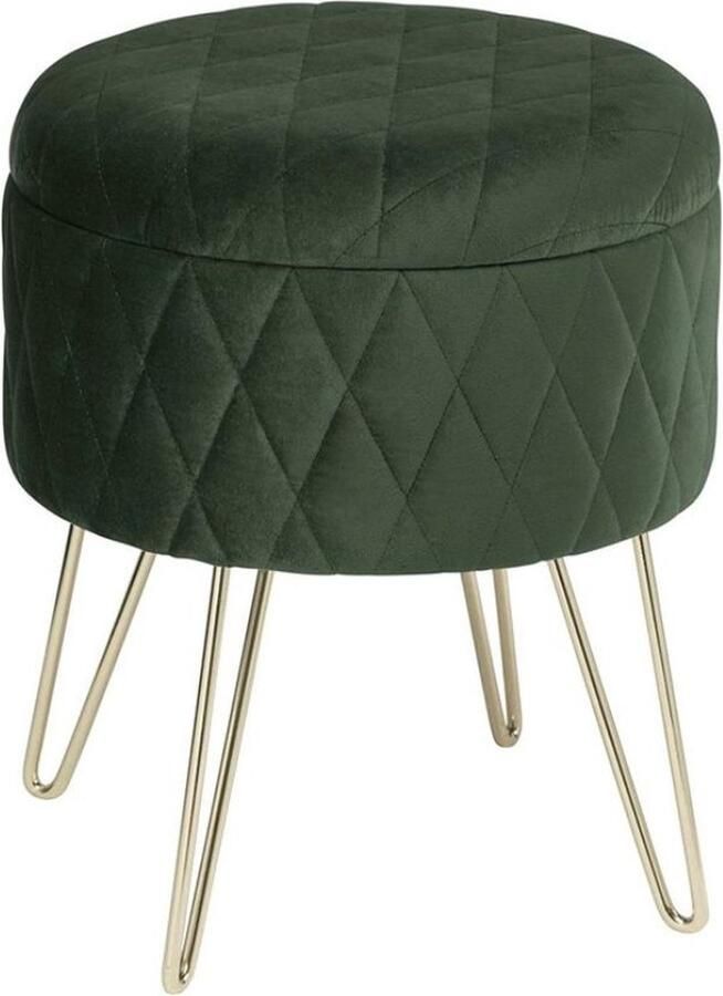 Poef deluxe Met opbergruimte Groen Voetenbank met opbergruimte Opbergbox hocker Zitkist met deskel Rond Velvet 31.5x31.5x36cm