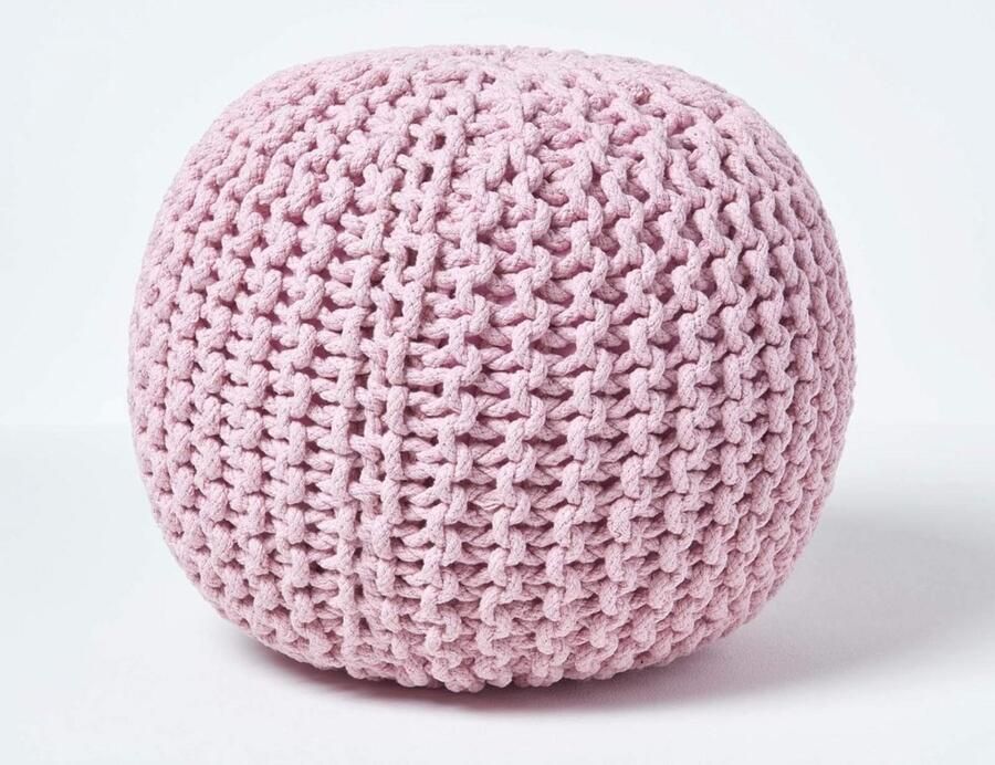 Poef gebreide poef rond vloerkussen zitpoef 35 x 40 cm gevoerde poef met grof gebreide overtrek van 100% katoen gebreide poef roze lichtroze