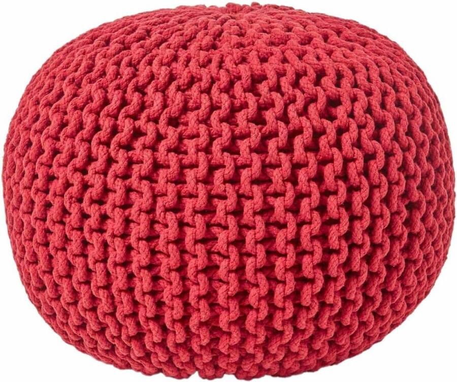Poef gebreide poef rond vloerkussen zitpoef 35 x 40 cm gevoerde zitkruk zitpoef met grof gebreide overtrek van 100% katoen gebreide poef rood