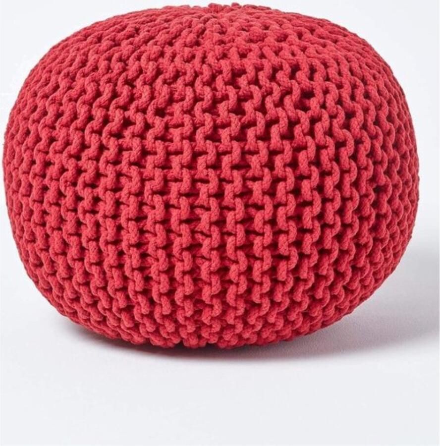 Poef gebreide poef rond vloerkussen zitpoef 35 x 40 cm gevoerde zitkruk zitpoef met grof gebreide overtrek van 100% katoen gebreide poef rood