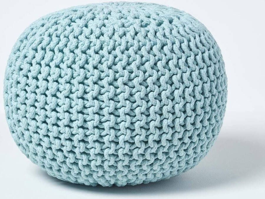 Poef gebreide poef rond vloerkussen zitpoef 35 x 40 cm gevoerde zitpoef met grof gebreide overtrek van 100% katoen gebreide pof blauw lichtblauw