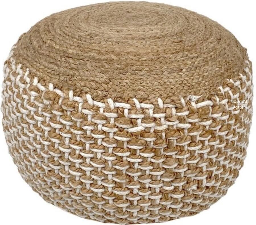 Poef Jute Rieten Poef Jute Poef Rond 50x50x35 cm Handgemaakt Vloerkussen & Voetenbank Natuurlijke Materialen Multi-inzetbaar Zitmeubel voor Woonkamer Slaapkamer en Kinderkamer