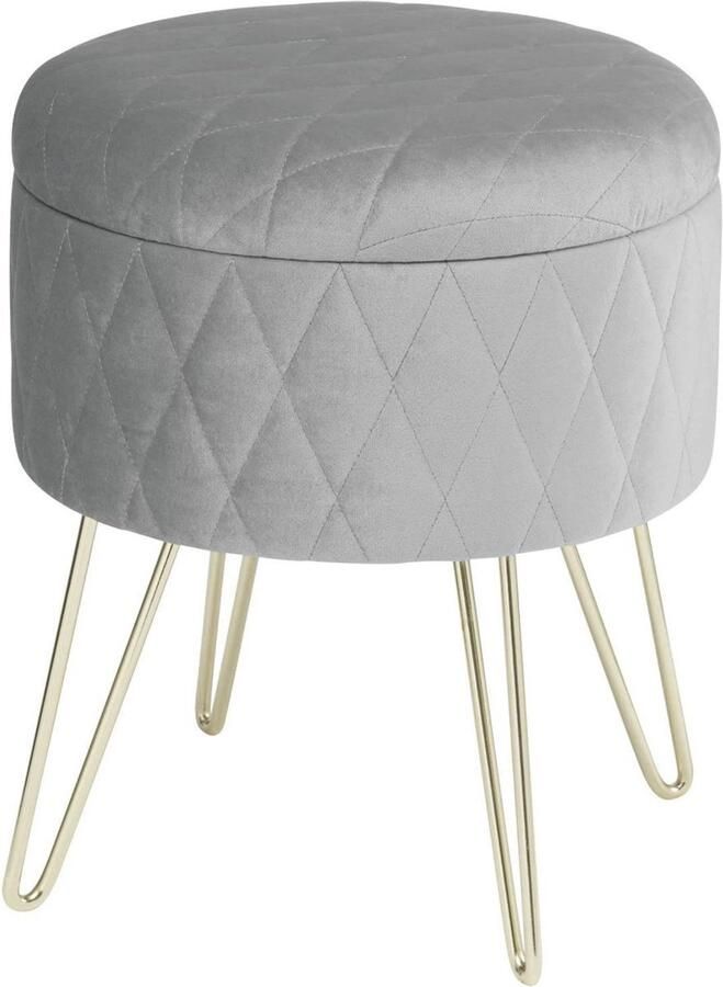 Bolt Edge Poef Lichtgrijs Velvet Met opbergruimte 31.5x31.5x36cm