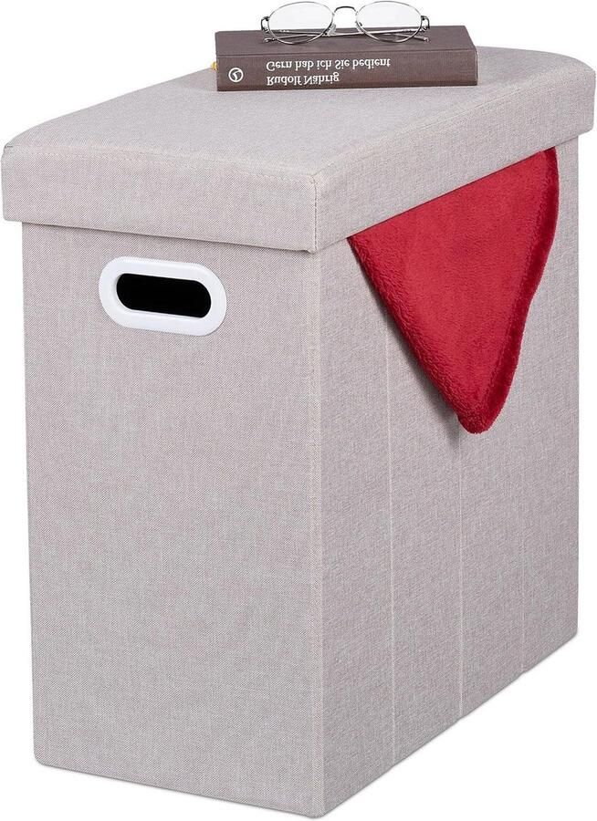 Poef met opbergruimte Langwerpig Gepolsterde hocker Opvouwbaar Beige 49x48.5x27 cm Kruk met opbergruimte