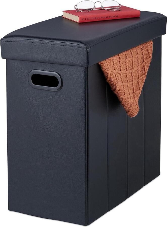 Poef met opbergruimte multifunctionele hocker 1 stuk zwart kunstleer 49x48 5x27 cm